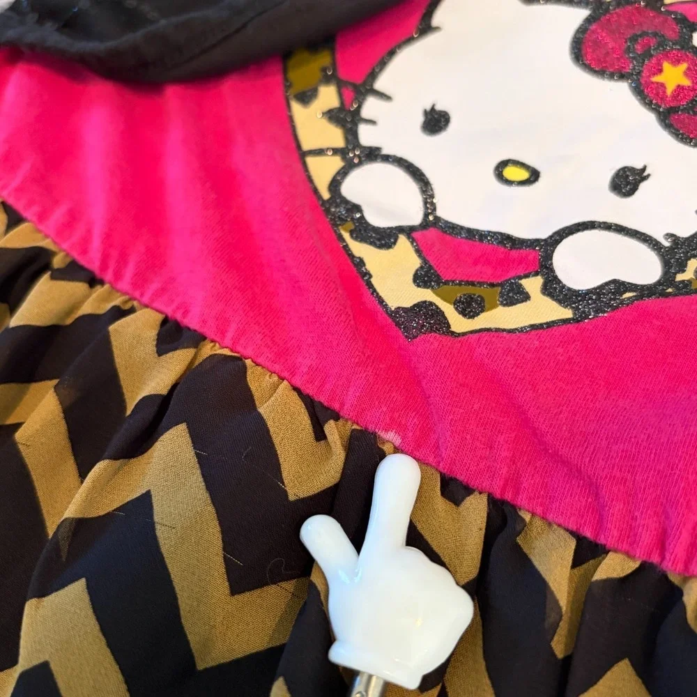 Hello Kitty Girls Pink Black‎ Chevron High-Low Dress Long Sleeve Shrug Sz XS 4/5